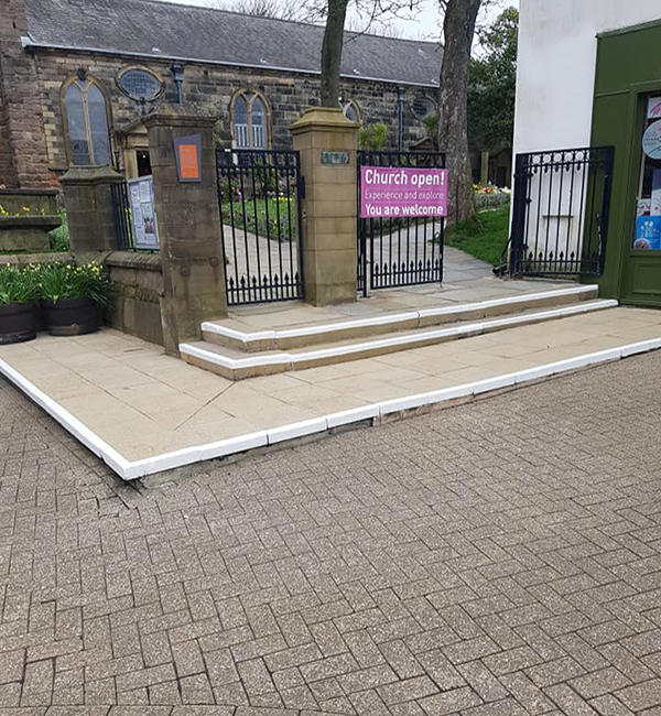 St Chads Church Poulton pressure washing service after picture showing gateway steps by revive-a-drive lancashire operating in blackpool, preston, poulton, the surrounding area and beyond - small