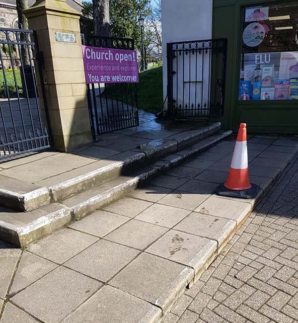 St Chads Church Poulton pressure washing service before picture showing gateway steps by revive-a-drive lancashire operating in blackpool, preston, poulton, the surrounding area and beyond - small